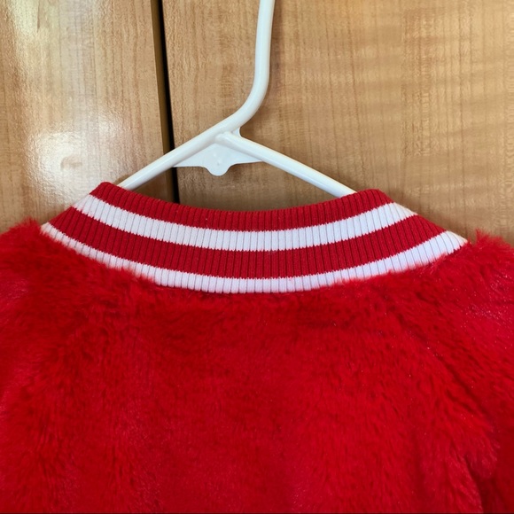 Bright Red Taken Faux Fur Varsity Jacket - Picture 5 of 12